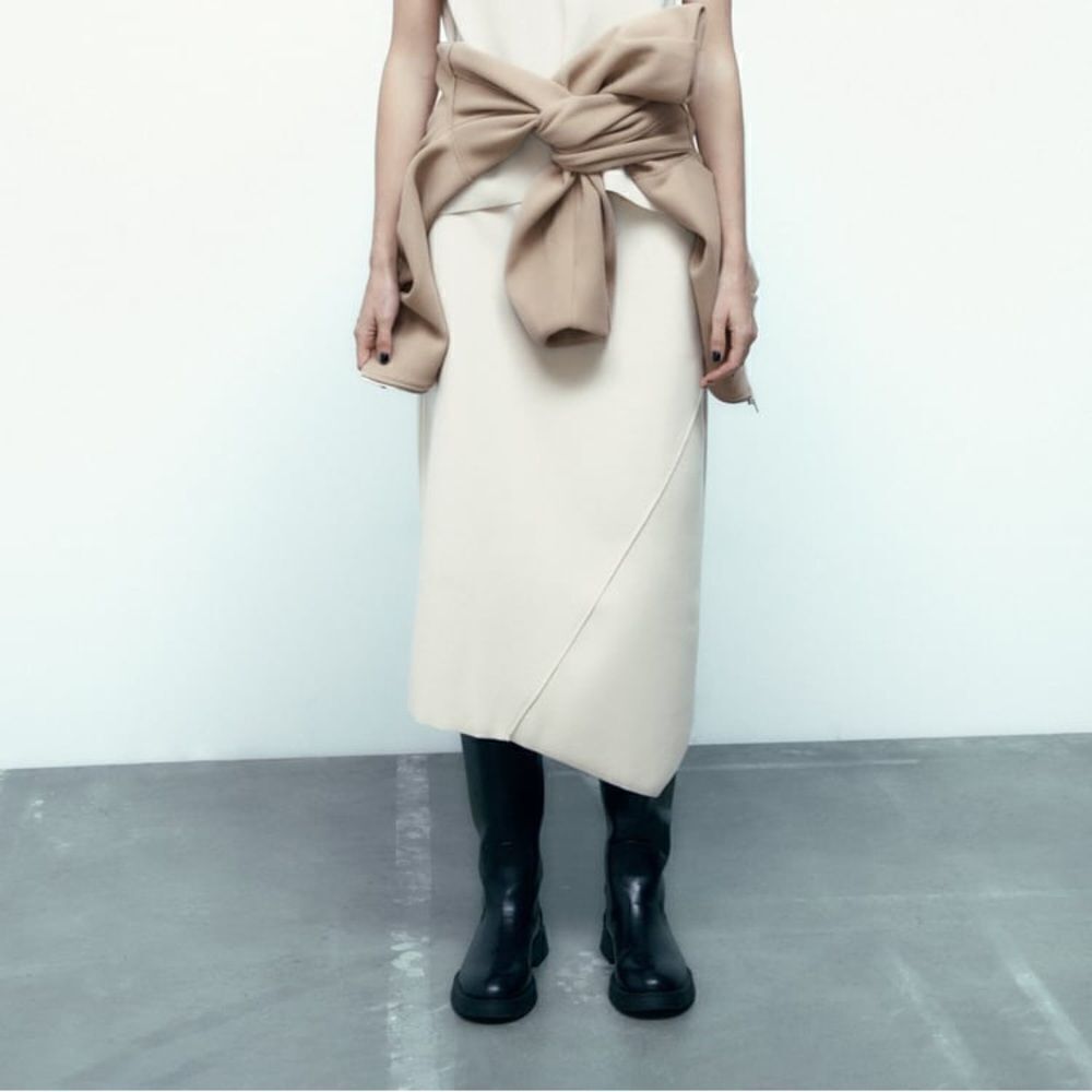 Zara Asymmetric Midi Skirt Ecru New Medium - Picture 8 of 8
